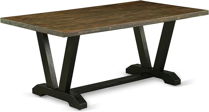East West Furniture V677DR124-5 5 Piece Dining Room Table Set Includes a Rectangle Kitchen Table with V-Legs and 4 Black Color Linen Fabric Parson Dining Chairs, 40x72 Inch, Multi-Color