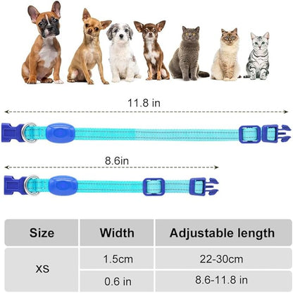 Light Up Dog Collar - Rechargeable Puppy Collar Glow in The Dark LED Dog Collar Lights for Small Dogs & Cats (X-Small, Blue)