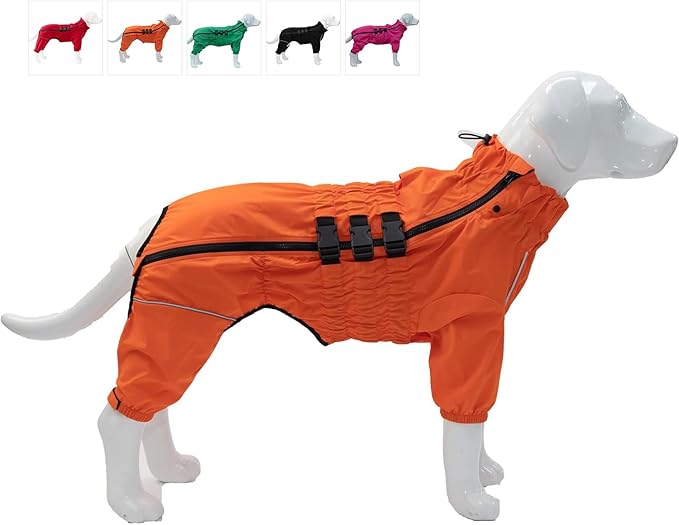 Dogs Waterproof Jacket, Lightweight Waterproof Jacket Reflective Safety Dog Raincoat Windproof Snow-Proof Dog Vest for Small Medium Large Dogs Orange L