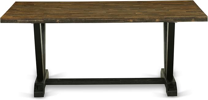 East West Furniture V677DR124-5 5 Piece Dining Room Table Set Includes a Rectangle Kitchen Table with V-Legs and 4 Black Color Linen Fabric Parson Dining Chairs, 40x72 Inch, Multi-Color