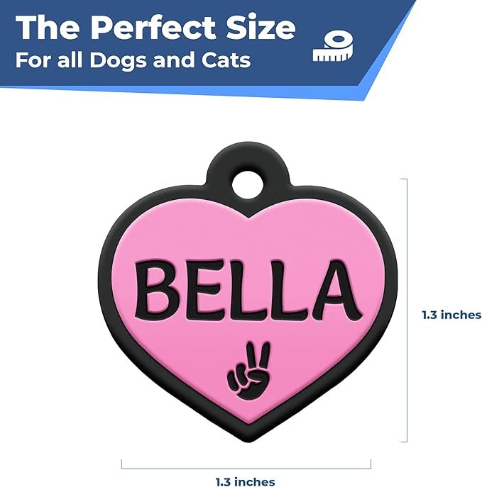 GoTags Silicone Dog Tags, Soundless Pet Tag, Personalized Silent Tag Engraved for Pets with Cute Custom Designs, for Dogs and Cats, (Heart, Green)
