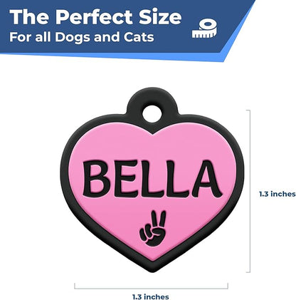 GoTags Silicone Dog Tags, Soundless Pet Tag, Personalized Silent Tag Engraved for Pets with Cute Custom Designs, for Dogs and Cats, (Heart, Green)