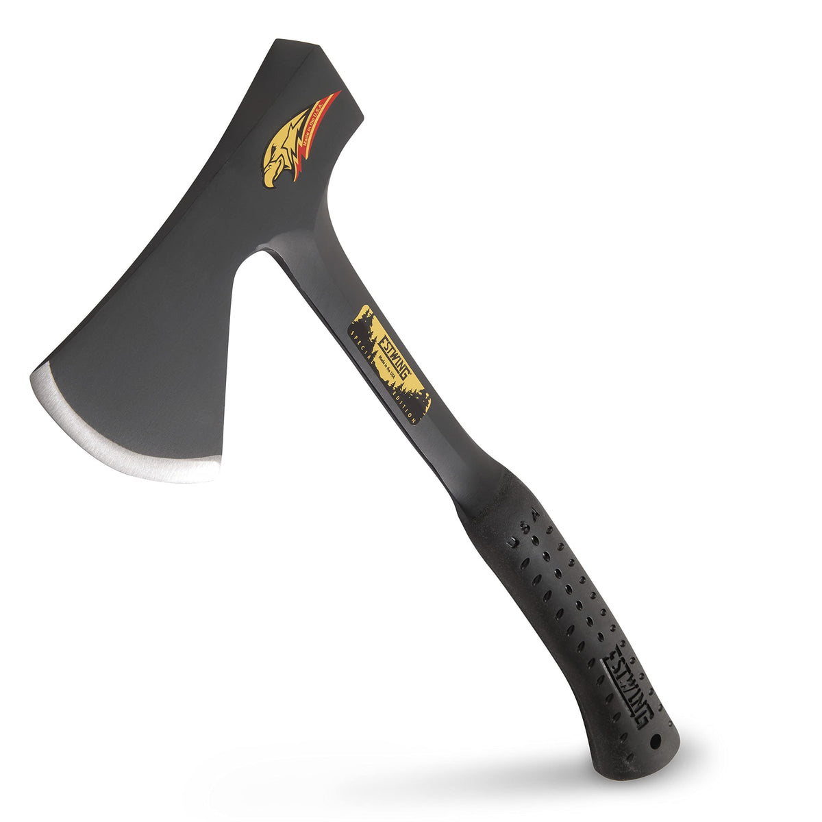 ESTWING Camper's Axe - 19" USA Made Special Edition Camping Ax with Forged Steel Construction & Shock Reduction Grip - E44ASE