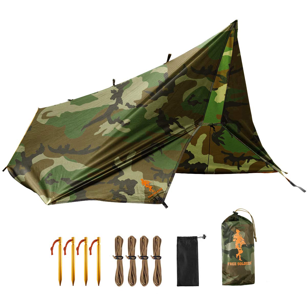 FREE SOLDIER Camping Tarp - 10 x 10.5ft, Waterproof, Camo