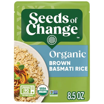 SEEDS OF CHANGE Certified Organic Brown Basmati Rice, Organic Food, 8.5 OZ Pouch (Pack of 6)
