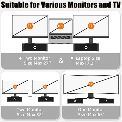 WESTREE Monitor Stand Riser with Adjustable Laptop Stand Riser, Steel Frame Dual Monitor Stand with Two Drawers for 2 Monitors, Desktop Oraganizer Stand for Computer,Laptop,Screen