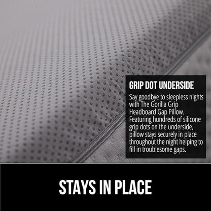 Gorilla Grip Headboard Gap Pillow and Bed Sheet Straps, Headboard Gap Pillow Size Full Gray, Dense Foam Wedge, Sheet Fasteners 4 Pack Black, Adjustable Elastic with Metal Clips, 2 Item Bundle