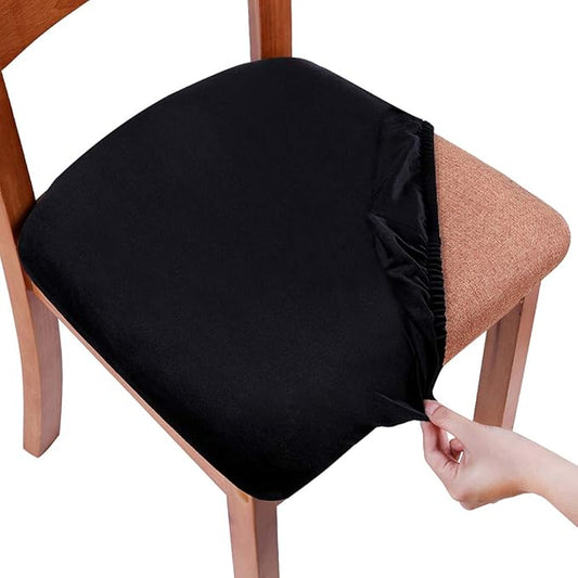 Smiry Velvet Seat Covers for Dining Room Chair Set of 2, Stretch Fit Removable Washable Chair Seat Cushion Protector Slipcovers with Ties, Black