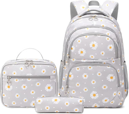 3Pcs Daisy Backpack for Girls with Lunch Box Kids School Bag with Lunch Bag Bookbag for Elementary School