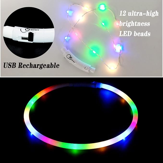 Light Up Dog Collar, Rechargeable Glowing Dog Collar, Light Dog Collar for Night Walking with 1640 FT of Visibility - Brightest LED Dog Collar Light, 3 Flashing Modes, Keeps Your Pets Safe in The Dark