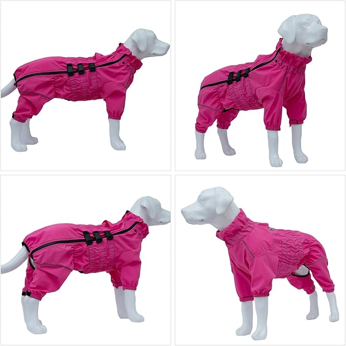 Dogs Waterproof Jacket, Lightweight Waterproof Jacket Reflective Safety Dog Raincoat Windproof Snow-Proof Dog Vest for Small Medium Large Dogs Rosered XS