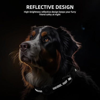 Upgraded AirTag Dog Collar, IP68 Waterproof Air Tag Dog Collar Holder, Reflective, Ultra-Durable, Comfortable Padded, Heavy Duty Dog Collars for Small Medium Large Dogs (XL (15.6"-22"), Black)