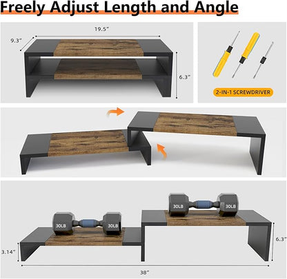 WESTREE Dual Monitor Stand - Riser 2 Shelf Computer with Adjustable Length and Angle, Stands for Monitors, Desktop Organizer PC, Computer, Laptop