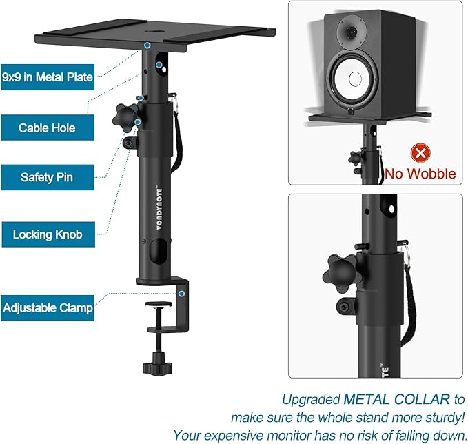 Set of 2 Sturdy Studio Monitor Stands Desktop Clamp Speaker Stands with Cable Management
