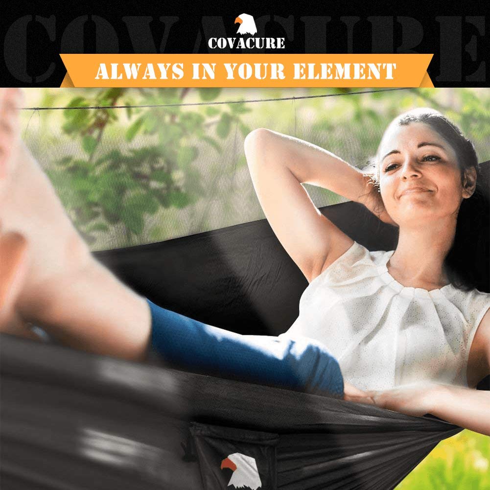 Covacure Camping Hammock - Lightweight Double Hammock, Hold Up to 772lbs, Portable Hammocks for Indoor, Outdoor, Hiking, Camping, Backpacking, Travel, Backyard, Beach (Black)