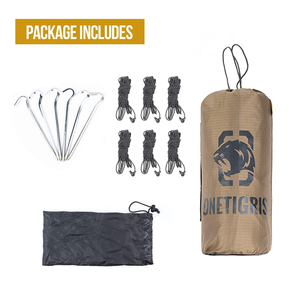 ONETIGRIS Camping Tarp - 12.8ft, 9.5ft, Large