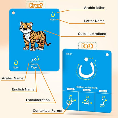 48 Arabic Flash Cards for Kids,Toddler,Beginners Adult,Learn Arabic Alphabet Letters,Number,Color,Shape & Sight Words,Educational Toys with English Transliteration for Classroom & Homeschool