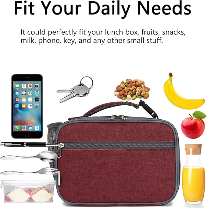 Insulated Lunch Box for School, Thermal Reusable Durable Freezable Lunch Bags for Kids Boys Girls Men Women - Small Soft Cooler Portable Lunch Tote Kit for Work Picnic Travel,Dark Red