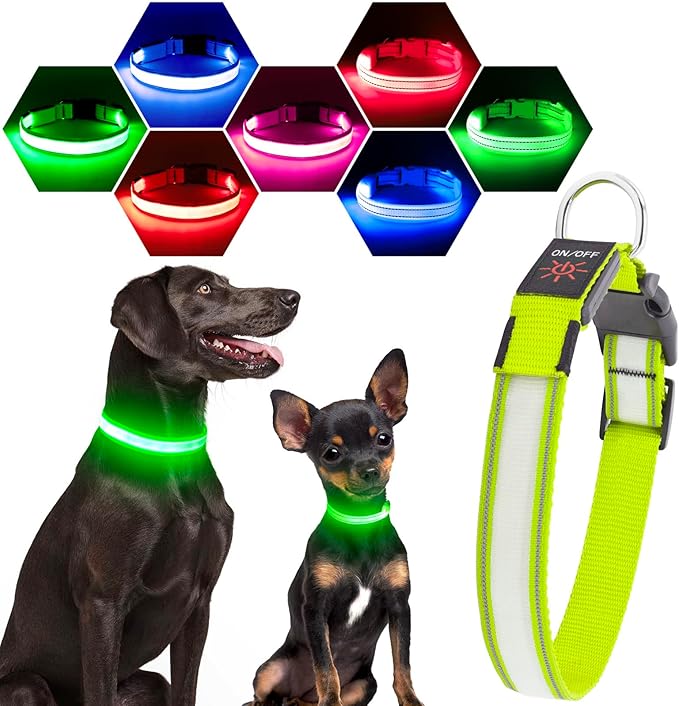 Visinite Light Up Dog Collar, Reflective LED Dog Collar, Adjustable Lighted Dog Collars Rechargeable Waterproof, Bright Dog Glow Collar for Pet Safety at Night Walking, Fit Large Medium Dogs