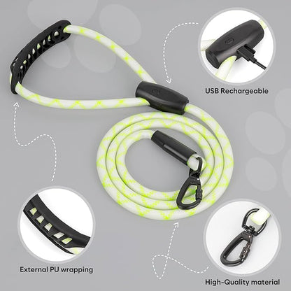 Colaseeme Light Up Dog Leash, LED Pet Leashes USB Rechargeable, Glow Safety Dogs Lights at Night (5FT,Multi-Color)