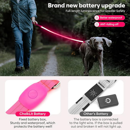 LED Dog Leash, Light Up Dog Leash 4 Ft USB Rechargeable Waterproof, Nylon Reflective Leashes with Padded Handle for Dogs Night Walking Light, Safety Glow in The Dark for Large Medium Pets (Pink)