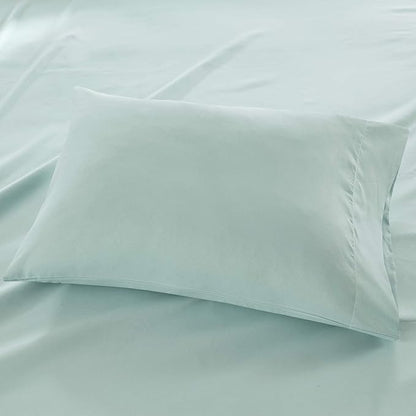Madison Park 3M Microcell Bed Sheet Set Color Fast, Wrinkle and Stain Resistant, Soft Sheets with 16" Deep Pocket All Season, Cozy Bedding-Set, Matching Pillow Case, Queen, Seafoam, 4 Piece