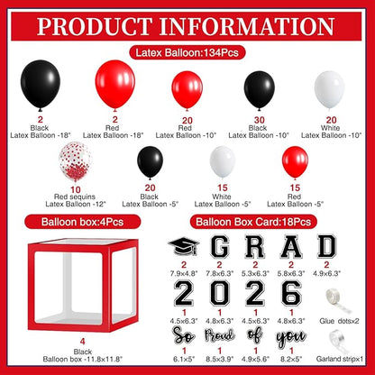 2026 Graduation Decorations, Red And Black Graduation Decorations 2026 Arch Kit Boxes With Letters 2026 Grad for Middle School High School College ect.