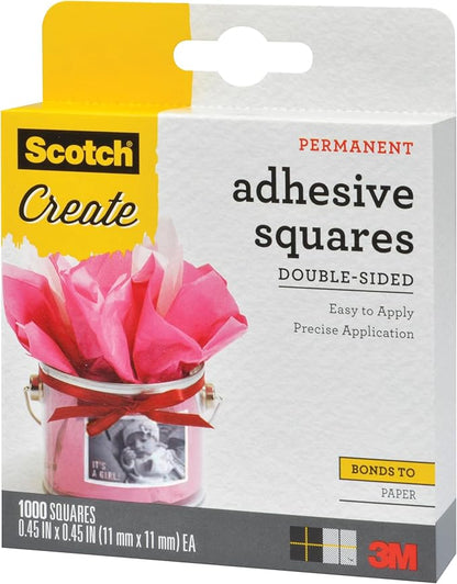 Scotch Adhesive Squares, Permanent Double-Sided Tape Squares for Crafting, Art, Gift Wrapping and More, .45 in x .45in., 1-Pack, 1000 Total