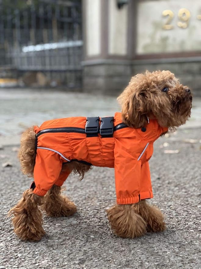 Dogs Waterproof Jacket, Lightweight Waterproof Jacket Reflective Safety Dog Raincoat Windproof Snow-Proof Dog Vest for Small Medium Large Dogs Orange L
