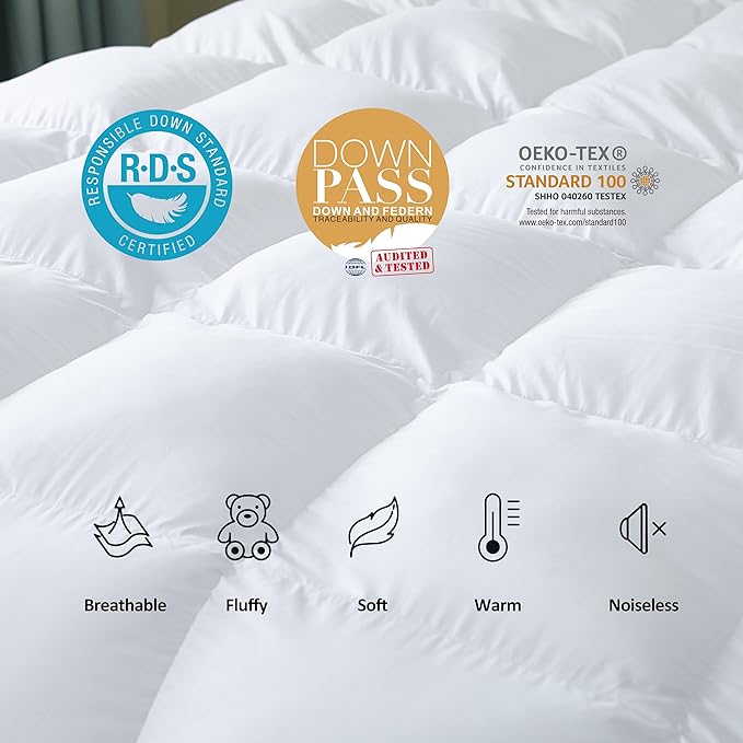 Egyptian Cotton Luxurious All-Season California King Size Goose Down Comforter Duvet Insert, Premium White Solid Plain Design, 1200 Thread Count 100% Egyptian Cotton, 750+ Fill Power,90oz Fill Weight