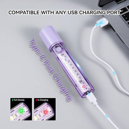 VAVOFO Purple LED EDC Flashlight - USB-C Rechargeable, Waterproof, Zoom Focus, 3 Modes, Red & Blue Emergency Strobe - Best for Outdoor, Tactical, and Survival Use