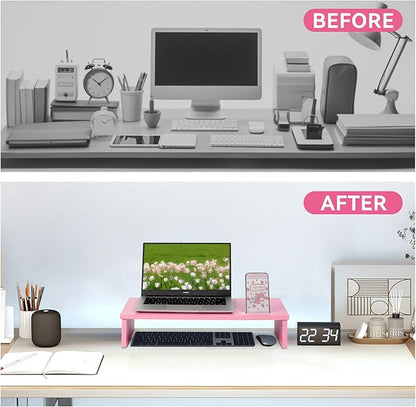 21" Monitor Stand Riser with Phone Holder, Monitor Stand for Desk, Computer Monitor Stand, Desk Shelf for Top of Desk, Desktop Organizer for Laptop, Printer, TV