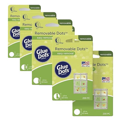 Glue Dots Double-Sided Removable Dots, 1/2'', Clear, Includes 3 Rolls of 200| 600 Total (Pack of 9)