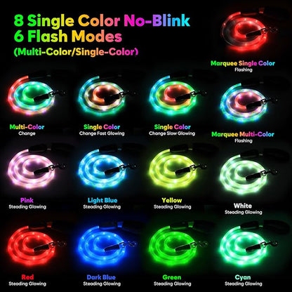 YFbrite Waterproof Light up Dog Leash with 15 Flashing Modes - Super Bright LED Dog Leash for Small Medium Large Dogs - Type-c Rechargeable Dogs Leashes Light (Multi-Color, 5FT (150cm))