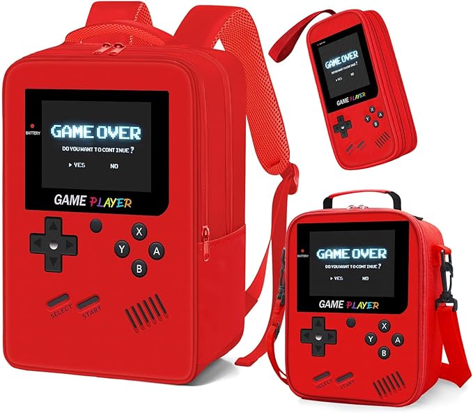 School Backpack for Boys,3pcs Gamer Boys Backpack with Lunch Box Set for Kids Children Teens Elementary Middle School,17" Large Capacity Student Bookbag & Multifunctional Video Game Travel Bag