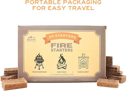 Fire Starters ??24-Pack | Non-Toxic, Odorless & Weatherproof Fire Starters for Camping, Fireplace, BBQ, Wood Stove & Grill | Easy Light, Long Burning 8??0 Minutes