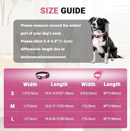 AirTag Dog Collar and Leash, IP68 Waterproof Integrated with Reflective, Ultra-Durable, Comfortable Padded, Heavy Duty Dog Collars for Small Medium Large Dogs, M (12.6"-17.1"), Pink