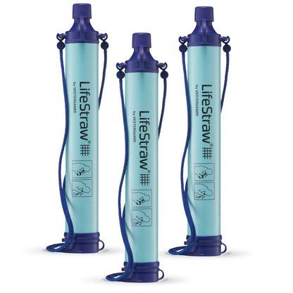 LifeStraw Personal — Water Filter for Hiking, Camping, Travel, and Emergency Preparedness, 3 Pack, Blue