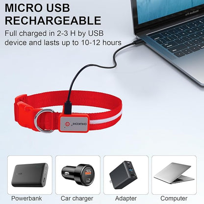 CHUKCHI LED Dog Collar Rechargeable,Waterproof Flashing Collar,Light Up Glow Collar, Adjustable Soft Safety Light Up for Small Medium Large Dogs Walking Camping at Night (Red-M)