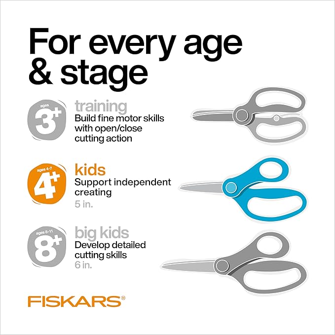 Fiskars 5" Left-Handed Pointed-Tip Scissors for Kids Ages 4-7, Scissors for School or Crafting, Back to School Supplies, Black