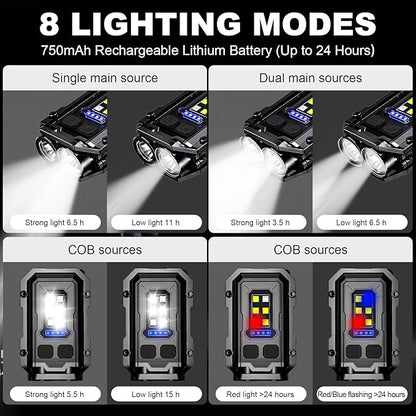 500LM Clip on Flashlight, 2 PCS 8 Modes Running Light for Runners Rechargeable Safety Lights Portable COB Flashlight for Night Working, Running, Camping, Fishing, Hiking, Dog, Gift