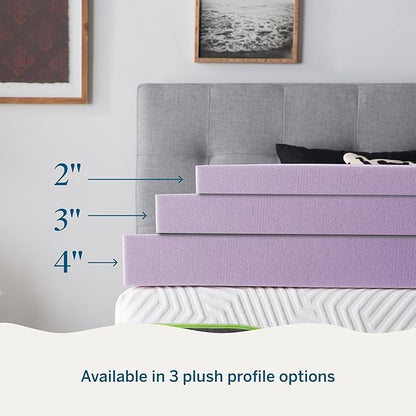 Lucid 4 Inch Lavender Infused Memory Foam Mattress Topper - Ventilated Design – Pressure Relieving Bed Topper - Mattress Pad – CertiPur Certified - Queen Size