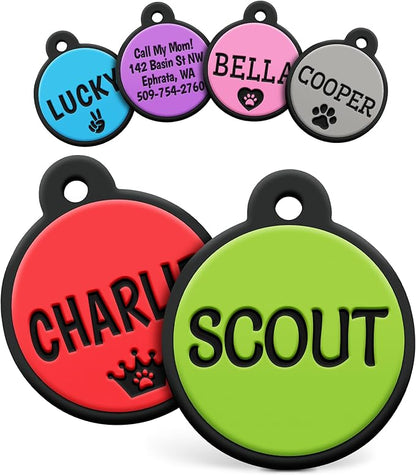 GoTags Silicone Dog Tags, Soundless Pet Tag, Personalized Silent Tag Engraved for Pets with Cute Custom Designs, for Dogs and Cats, (Round, Green)
