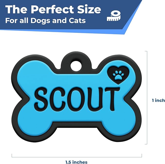 GoTags Silicone Dog Tags, Soundless Pet Tag, Personalized Silent Tag Engraved for Pets with Cute Custom Designs, for Dogs and Cats, (Bone, Purple)