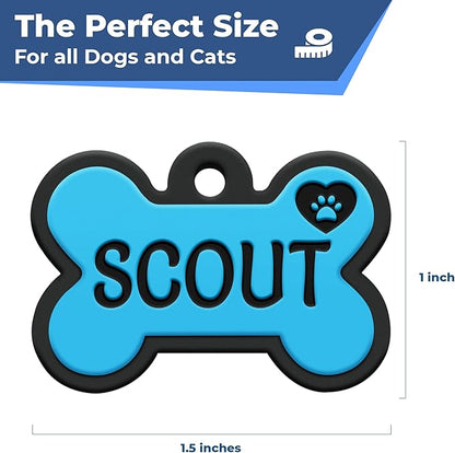GoTags Silicone Dog Tags, Soundless Pet Tag, Personalized Silent Tag Engraved for Pets with Cute Custom Designs, for Dogs and Cats, (Bone, Purple)