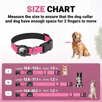 AirTag Dog Collar, IP68 Waterproof Integrated Air Tag Dog Collars with Reflective, Ultra-Durable, Comfortable Padded, Heavy Duty Dog Collars for Small Medium Large Dogs, M (12.6"-17.1"), Pink
