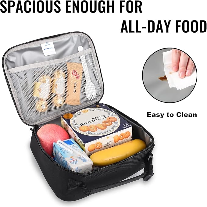 Genteen Lunch Box Kids, Insulated Lunch Bag Kids Boys Girls Back to School, Soft Lunch Box for Men Reusable Lunchbox for Office,Outdoor,School (Black)