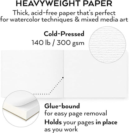 ARTEZA Watercolor Paper, 32 Sheets Each, 9x12 Inch Water Color Paper, 140lb/300gsm, Cold Press, Acid Free Art Paper