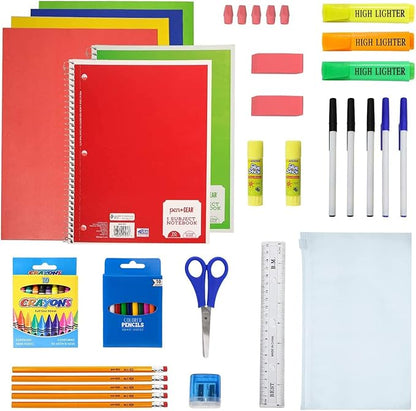 12-Pack 19” Sport Backpacks with 52 Piece School Supplies Kits - Pens, Pencils, Crayons – Bulk Bundle for Elementary, Middle, and High School Students, 4 Assorted Styles