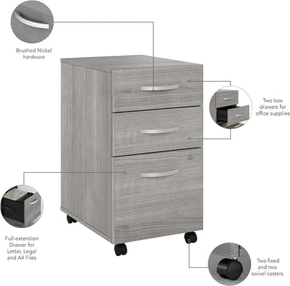 Bush Business Furniture Studio C 3 Drawer Mobile File Cabinet in Platinum Gray | Assembled Office Storage Unit for Home or Commercial Spaces